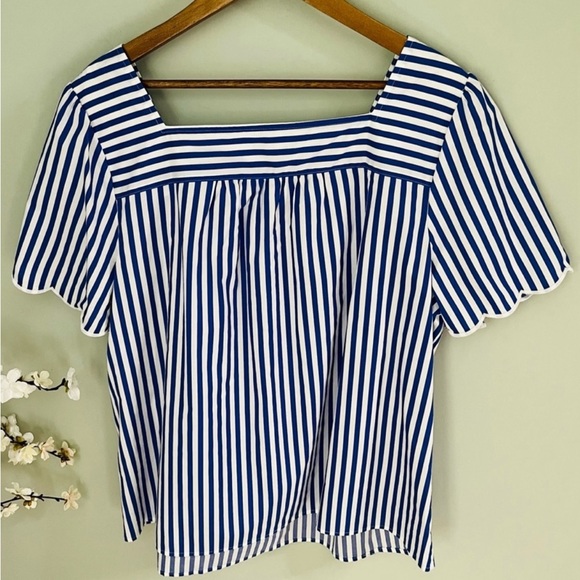 Talbots Striped Scalloped Sleeve Top Size 2XP - Picture 2 of 5